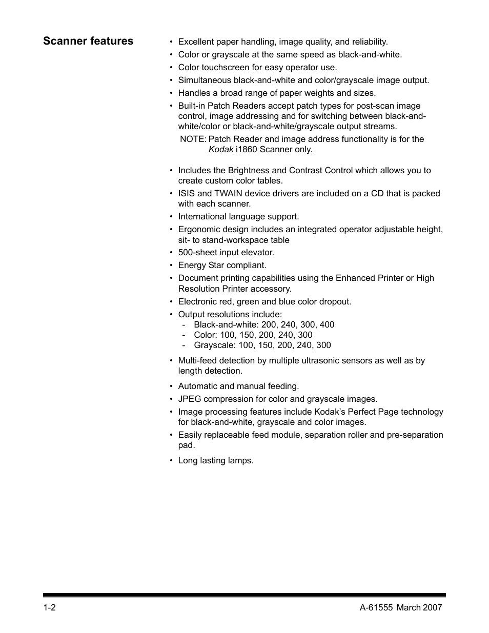 Scanner features | Kodak i1800 Series User Manual | Page 6 / 101