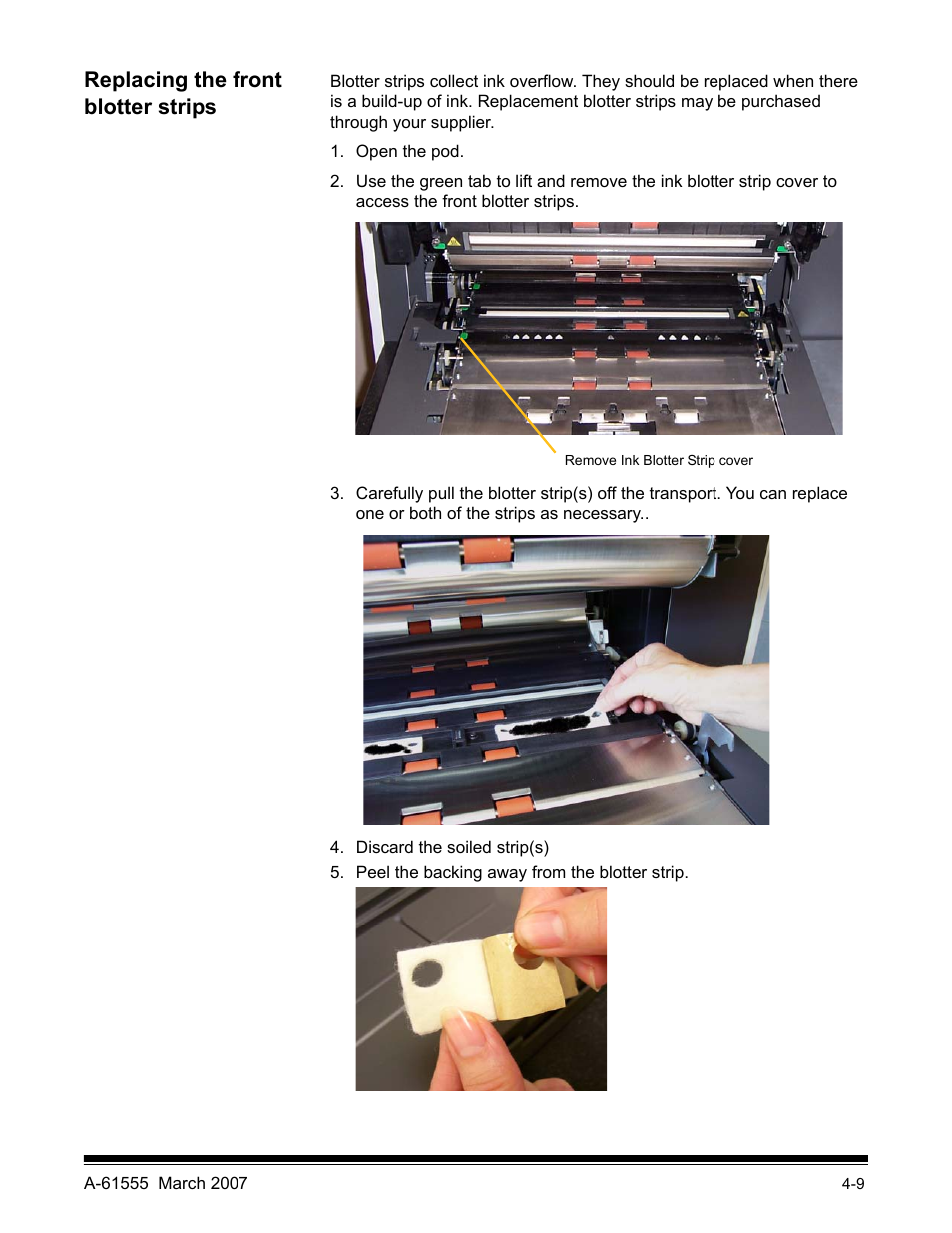Replacing the front blotter strips | Kodak i1800 Series User Manual | Page 61 / 101