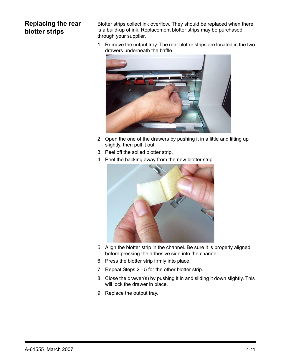 Replacing the rear blotter strips | Kodak i1800 Series User Manual | Page 63 / 101
