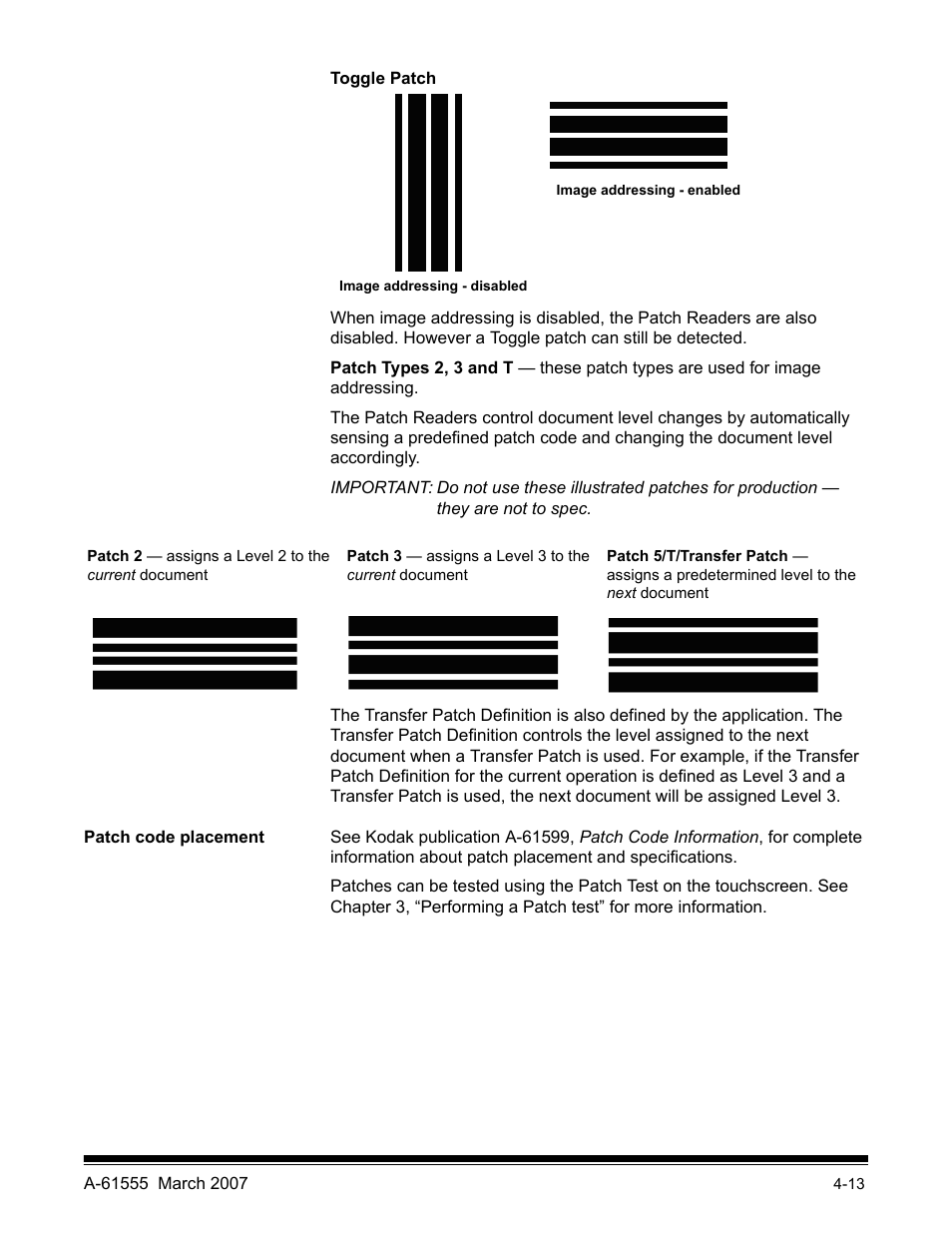 Patch code placement | Kodak i1800 Series User Manual | Page 65 / 101