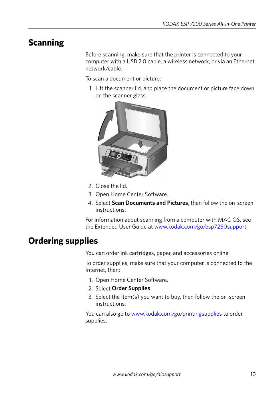 Scanning, Ordering supplies, Scanning ordering supplies | Kodak ESP 7200 Series User Manual | Page 13 / 19