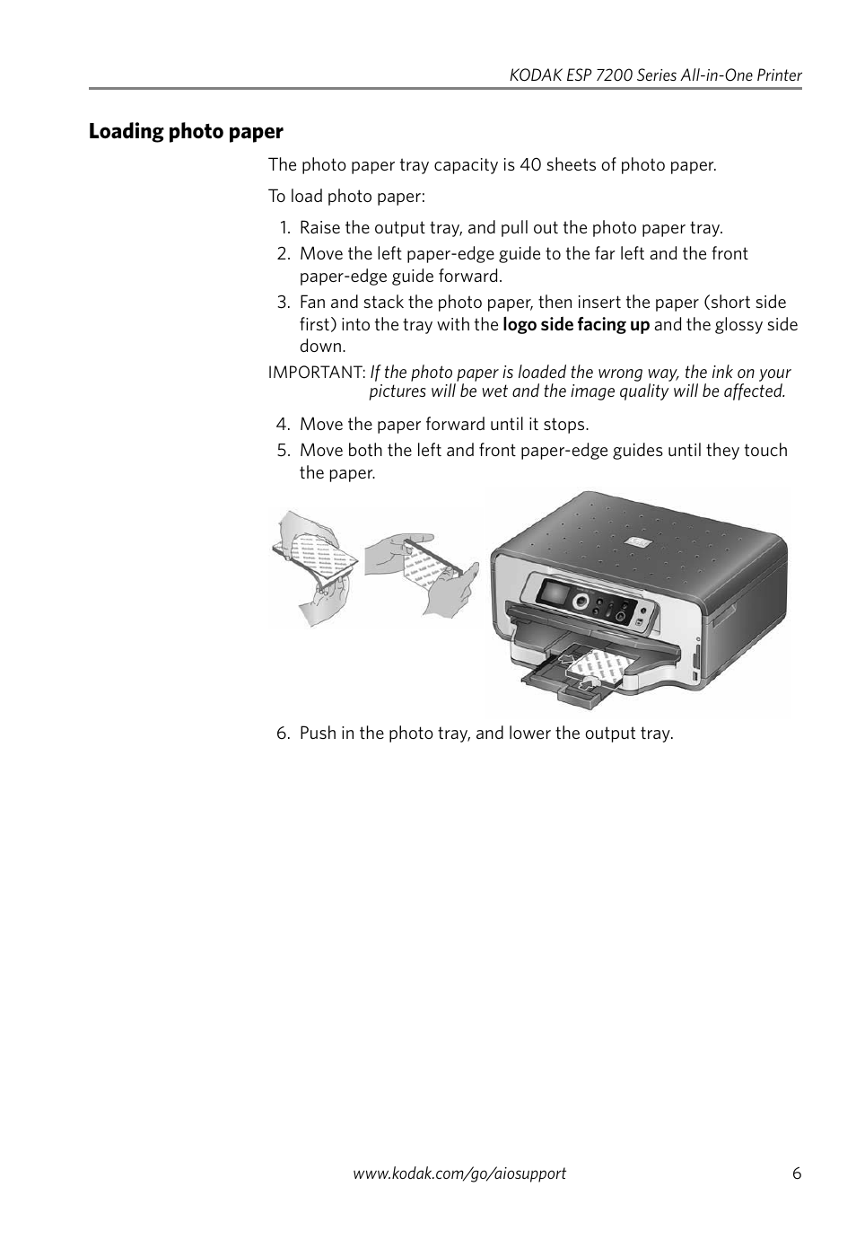 Loading photo paper | Kodak ESP 7200 Series User Manual | Page 9 / 19