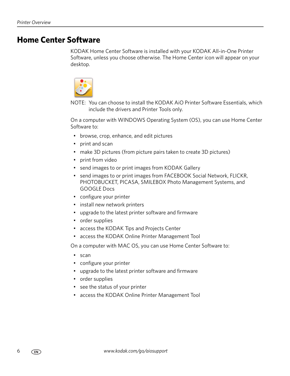 Home center software | Kodak 9.1 User Manual | Page 12 / 145