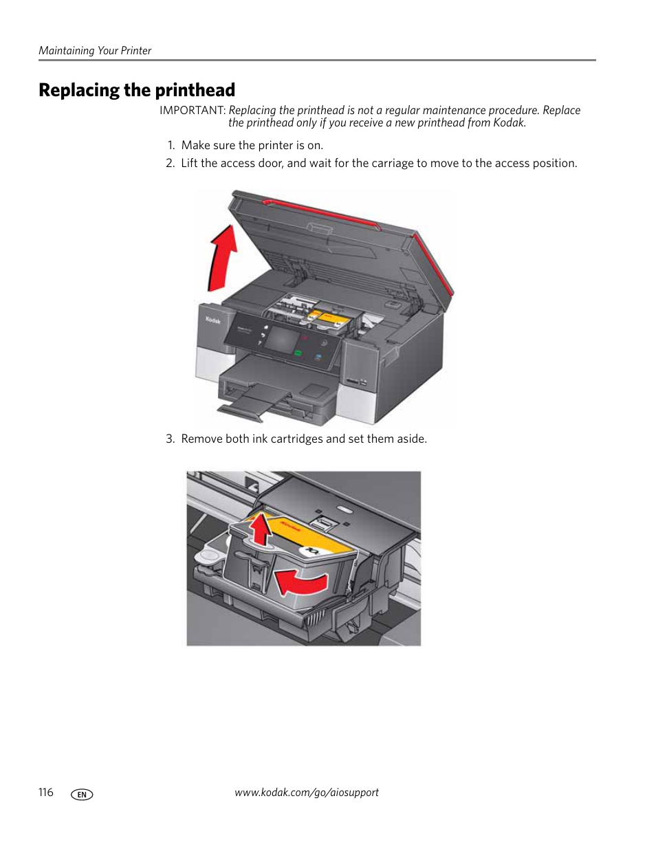 Replacing the printhead | Kodak 9.1 User Manual | Page 122 / 145