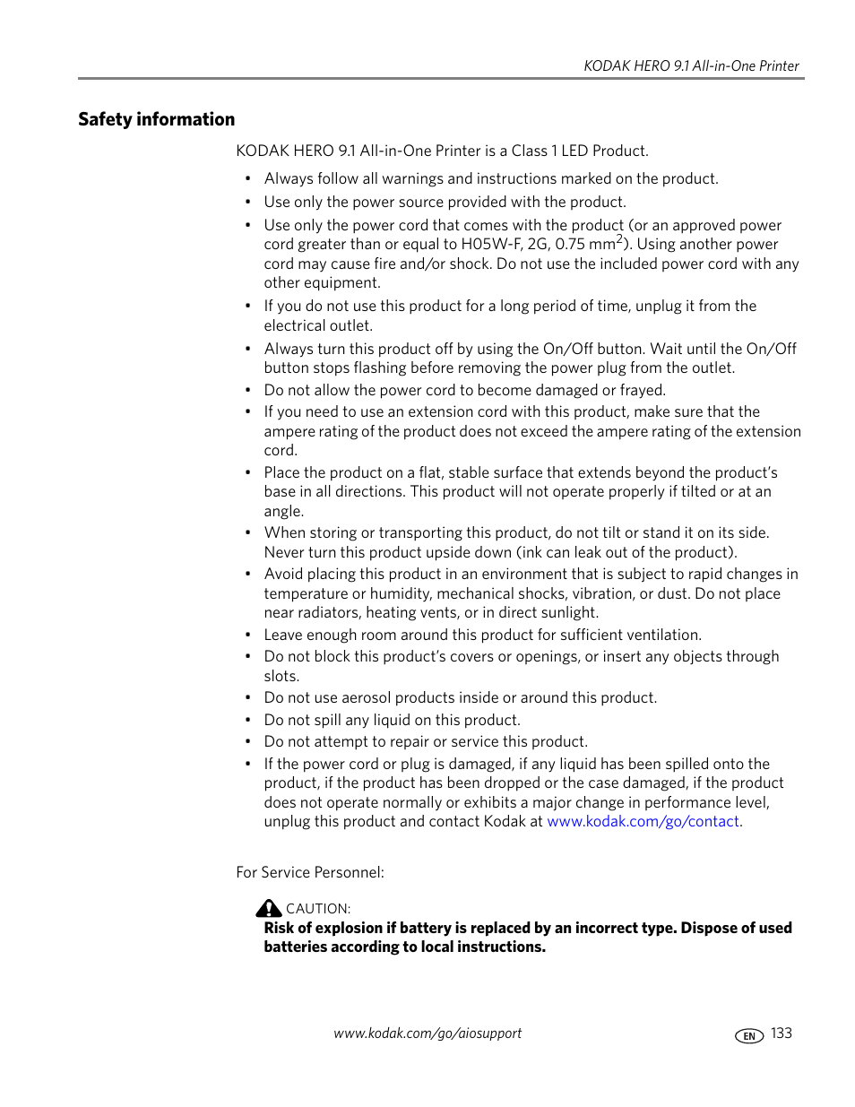 Safety information | Kodak 9.1 User Manual | Page 139 / 145