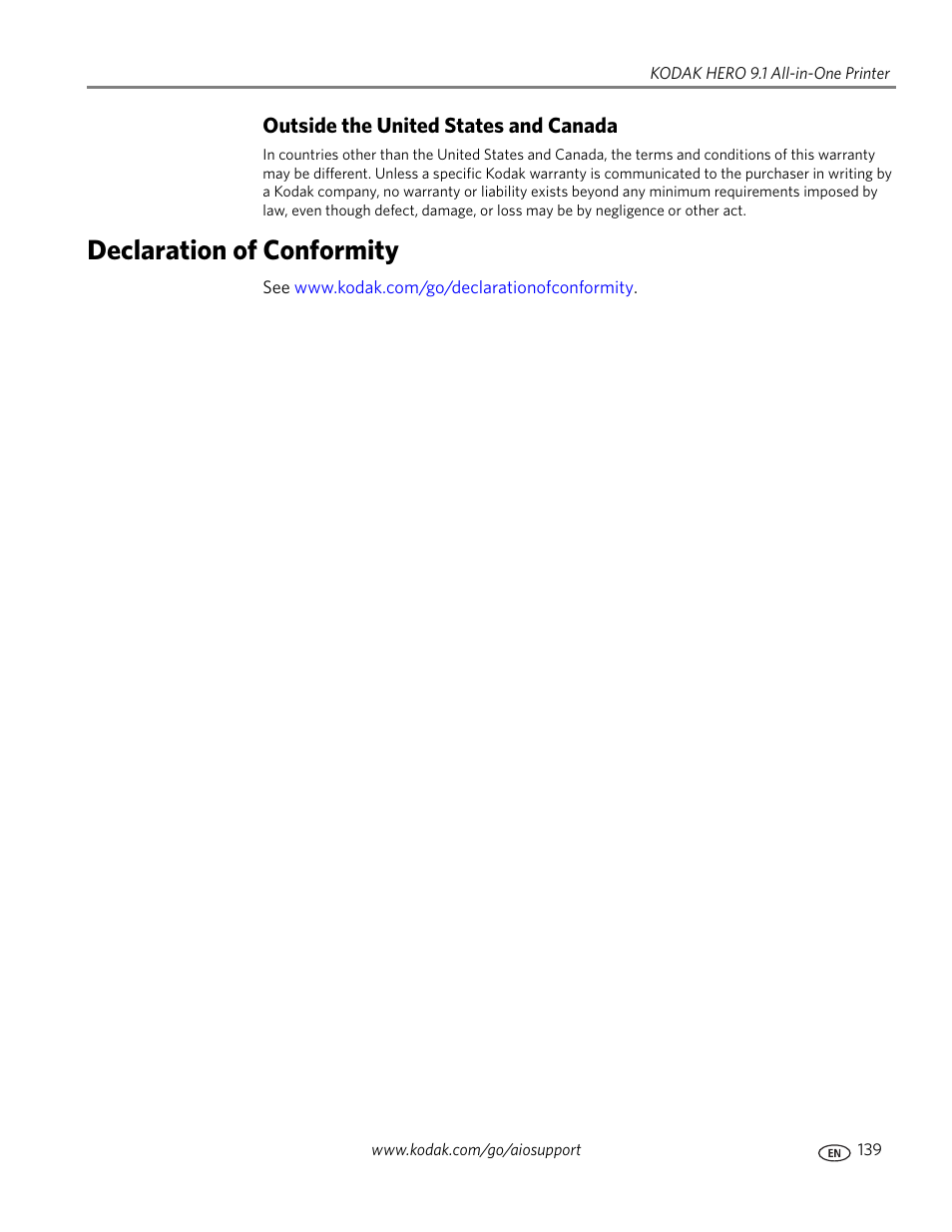 Declaration of conformity | Kodak 9.1 User Manual | Page 145 / 145