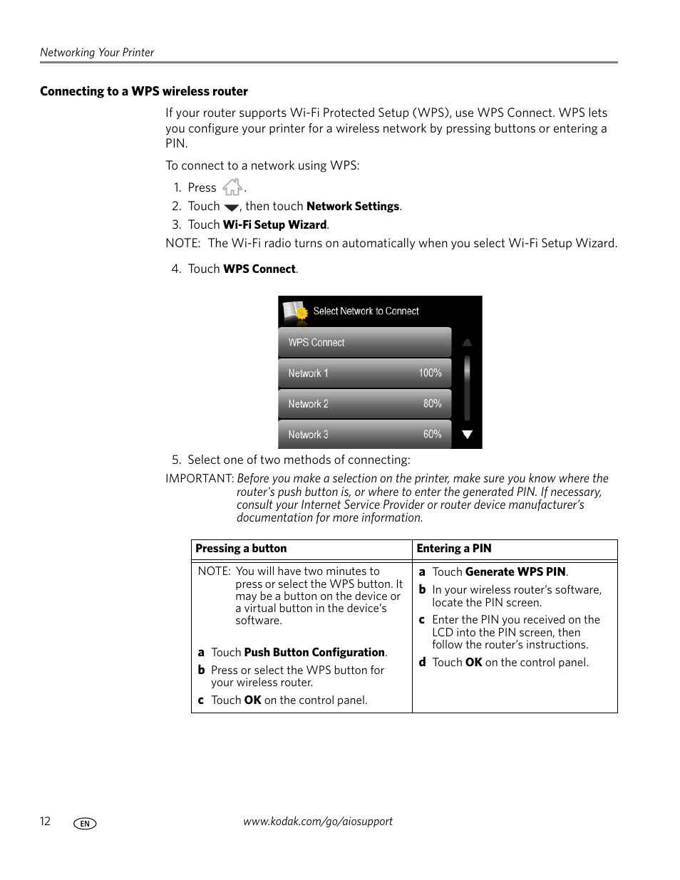 Connecting to a wps wireless router | Kodak 9.1 User Manual | Page 18 / 145