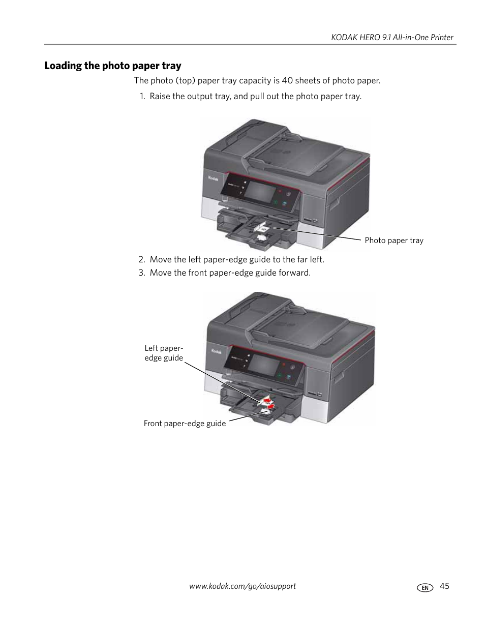 Loading the photo paper tray | Kodak 9.1 User Manual | Page 51 / 145