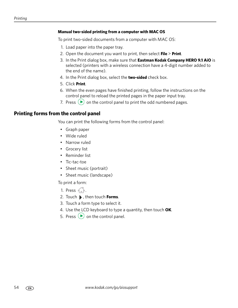 Printing forms from the control panel | Kodak 9.1 User Manual | Page 60 / 145