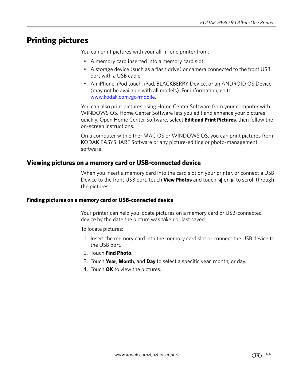 Printing pictures | Kodak 9.1 User Manual | Page 61 / 145