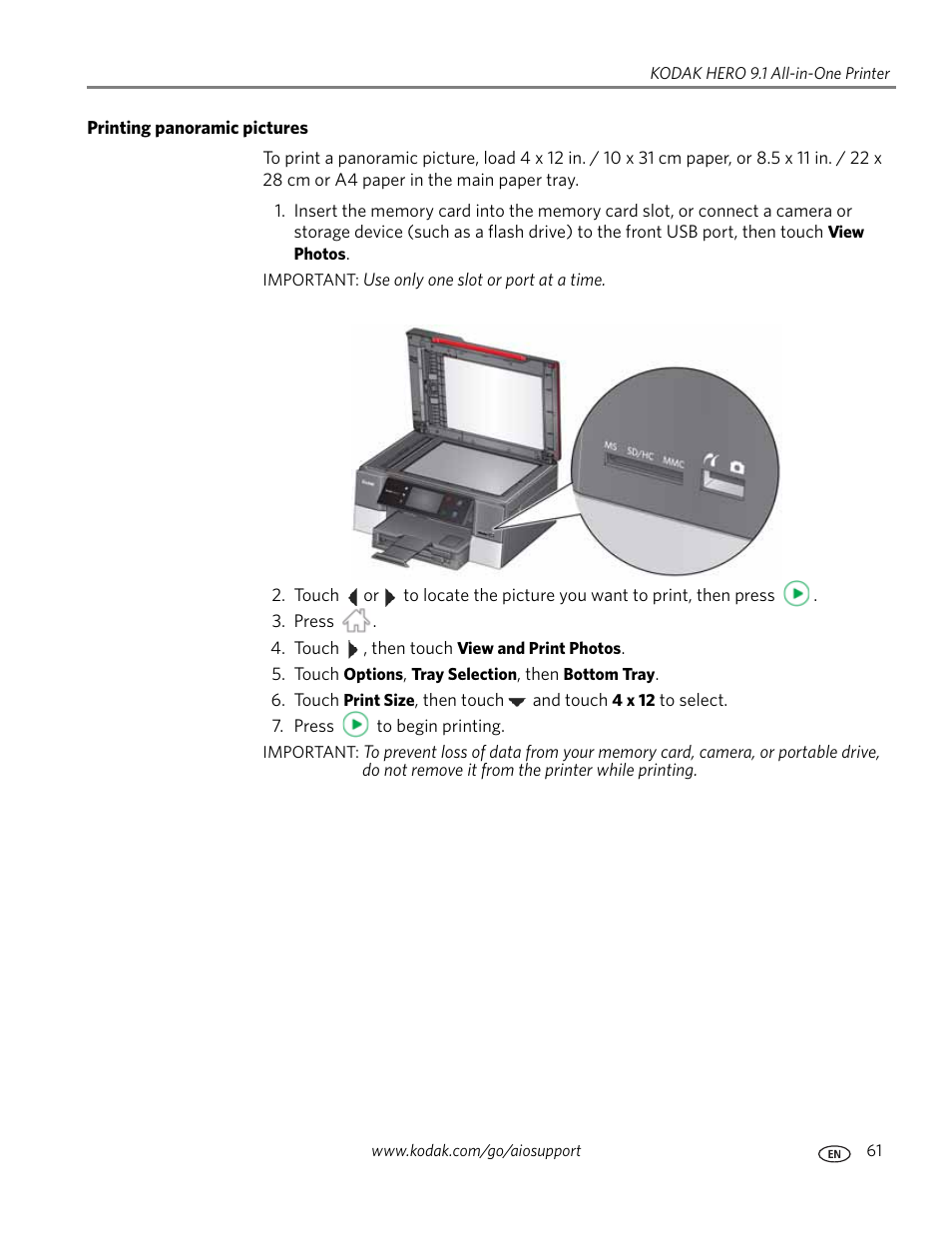 Printing panoramic pictures | Kodak 9.1 User Manual | Page 67 / 145