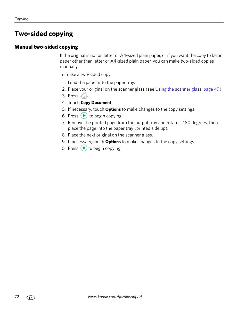 Two-sided copying, Manual two-sided copying | Kodak 9.1 User Manual | Page 78 / 145