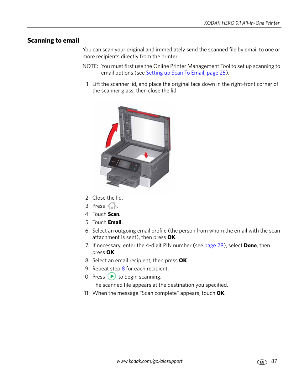 Scanning to email | Kodak 9.1 User Manual | Page 93 / 145