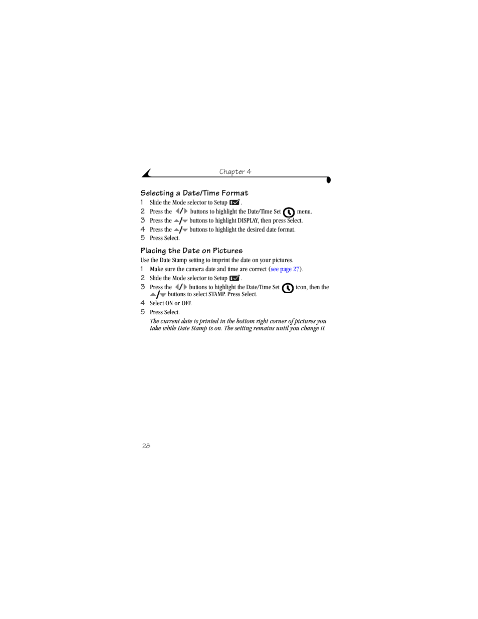 Selecting a date/time format, Placing the date on pictures | Kodak DX3700 User Manual | Page 38 / 86