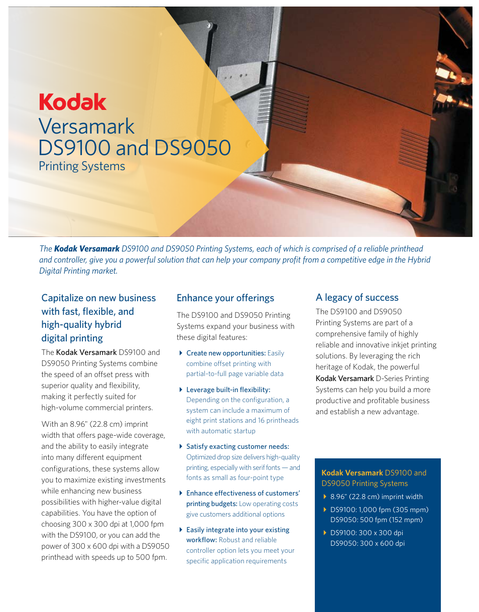 Kodak VERSAMARK DS9050 User Manual | 2 pages