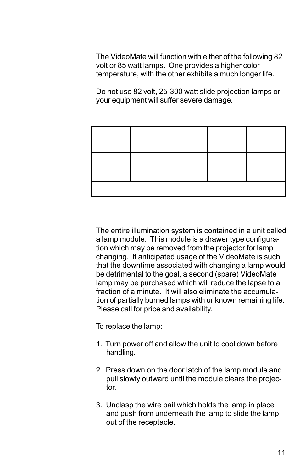 Lamps/fuse replacement, Lamps, Replacement of the lamp | Kodak VIDEOMATE 2030P User Manual | Page 11 / 18