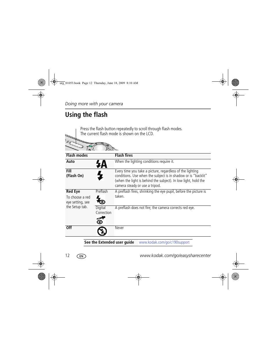 Using the flash | Kodak EASYSHARE C190 User Manual | Page 12 / 18