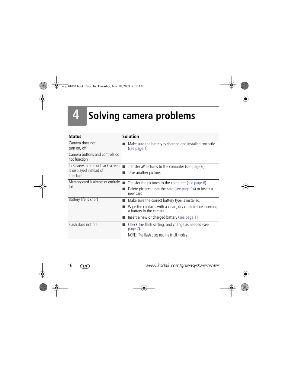 Solving camera problems | Kodak EASYSHARE C190 User Manual | Page 16 / 18