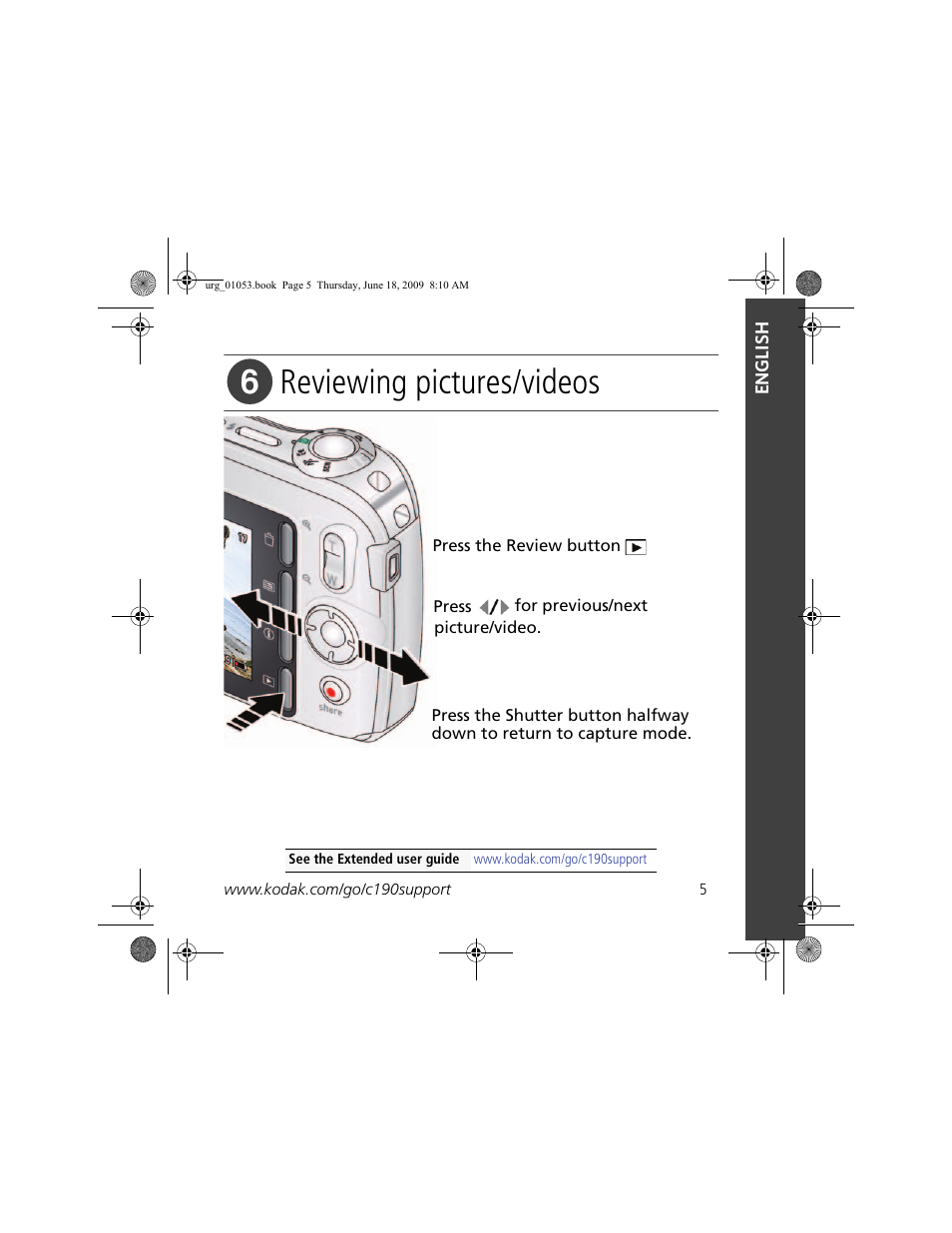 Reviewing pictures/videos | Kodak EASYSHARE C190 User Manual | Page 5 / 18