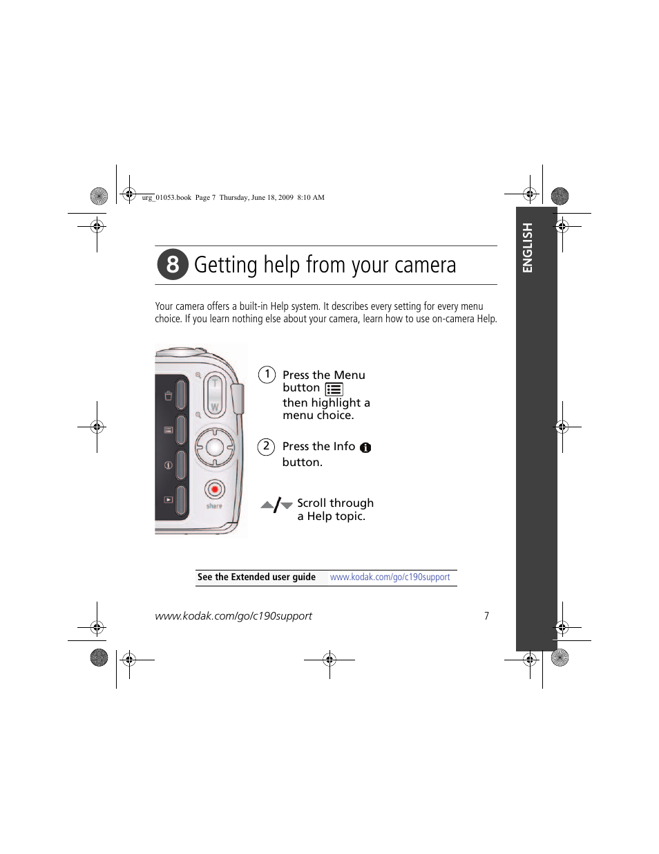 Getting help from your camera | Kodak EASYSHARE C190 User Manual | Page 7 / 18