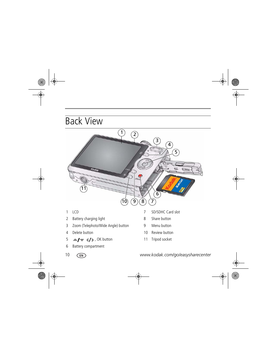 Back view | Kodak KLIC-7001 User Manual | Page 10 / 27