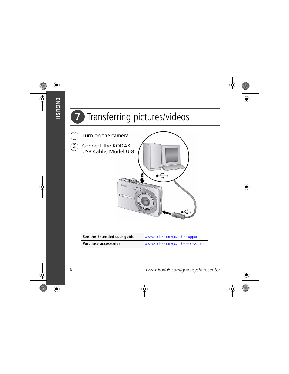 Transferring pictures/videos | Kodak KLIC-7001 User Manual | Page 6 / 27