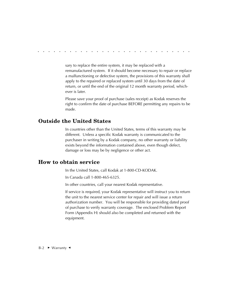 Outside the united states, How to obtain service | Kodak RFS 3570 User Manual | Page 164 / 220