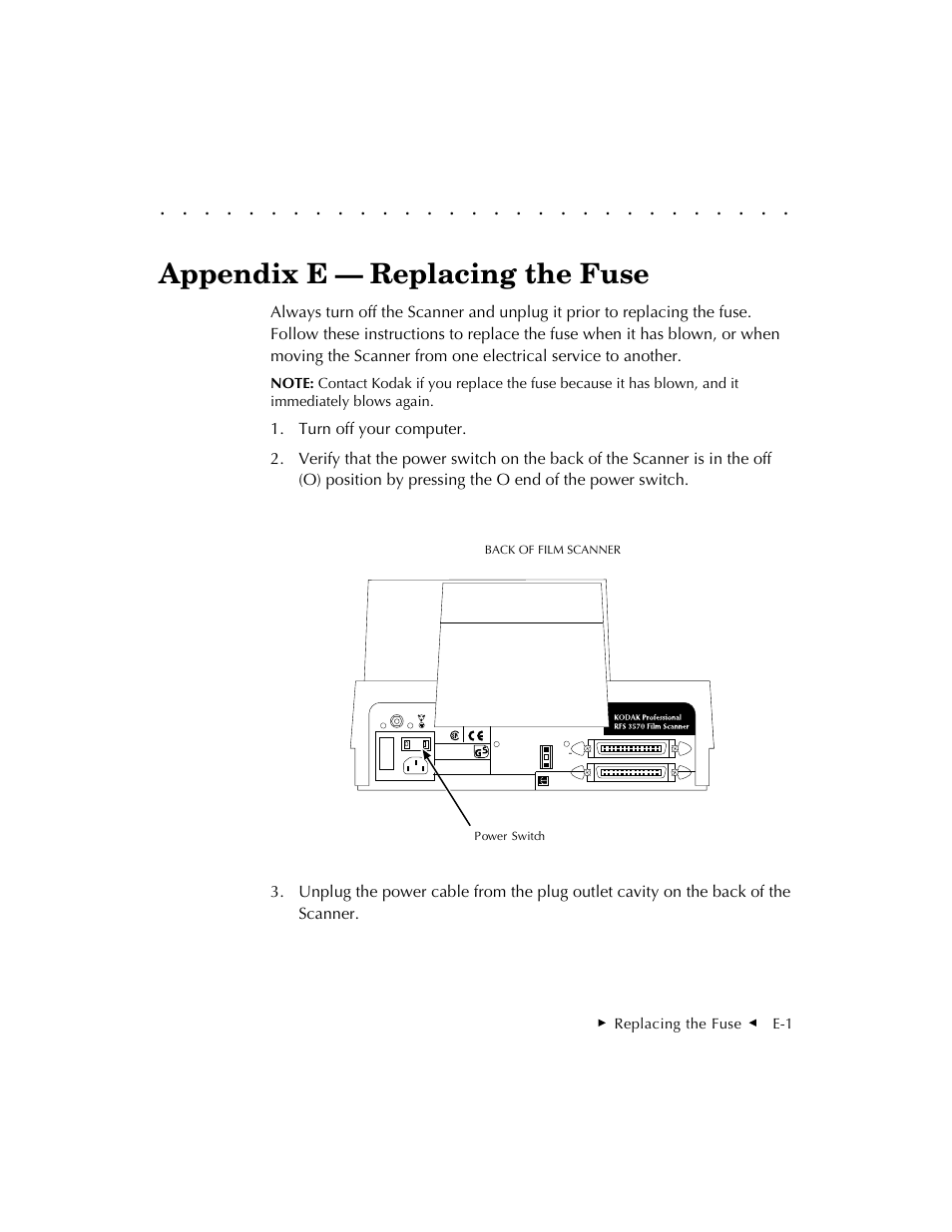 Appendix e — replacing the fuse | Kodak RFS 3570 User Manual | Page 189 / 220