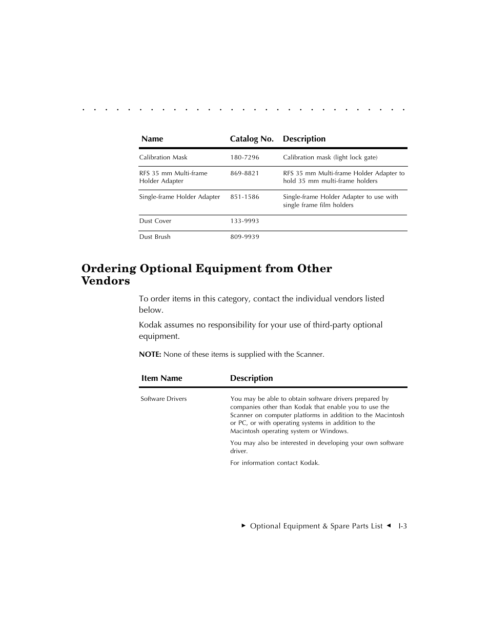 Ordering optional equipment from other vendors | Kodak RFS 3570 User Manual | Page 203 / 220
