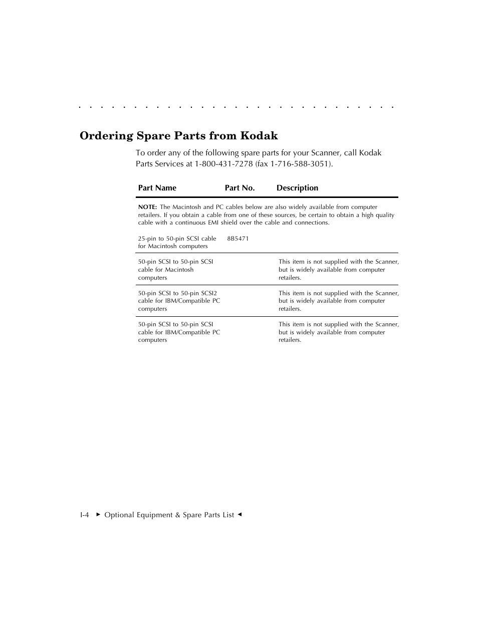 Ordering spare parts from kodak | Kodak RFS 3570 User Manual | Page 204 / 220