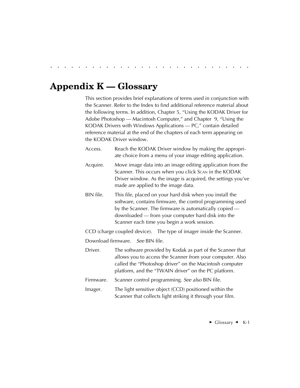 Appendix k — glossary | Kodak RFS 3570 User Manual | Page 211 / 220