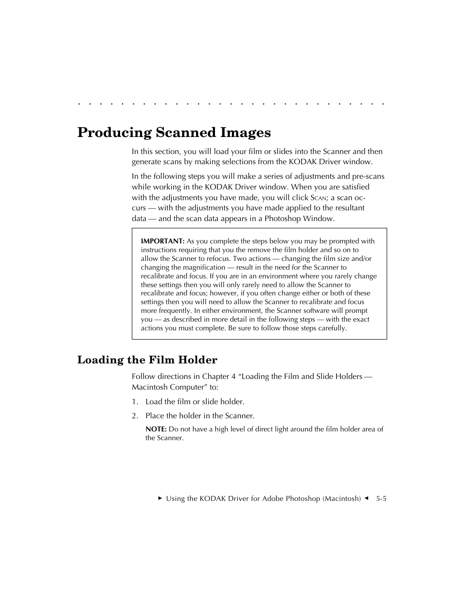 Producing scanned images, Loading the film holder | Kodak RFS 3570 User Manual | Page 61 / 220