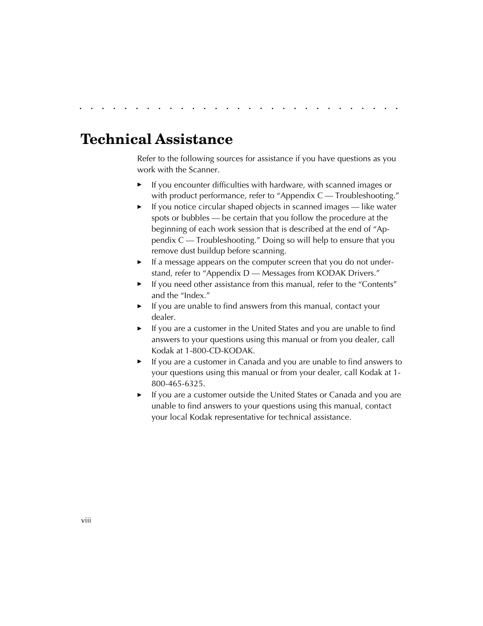Technical assistance | Kodak RFS 3570 User Manual | Page 8 / 220