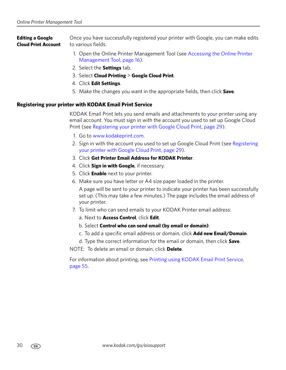 Registering your printer with kodak | Kodak 5.1 User Manual | Page 36 / 118