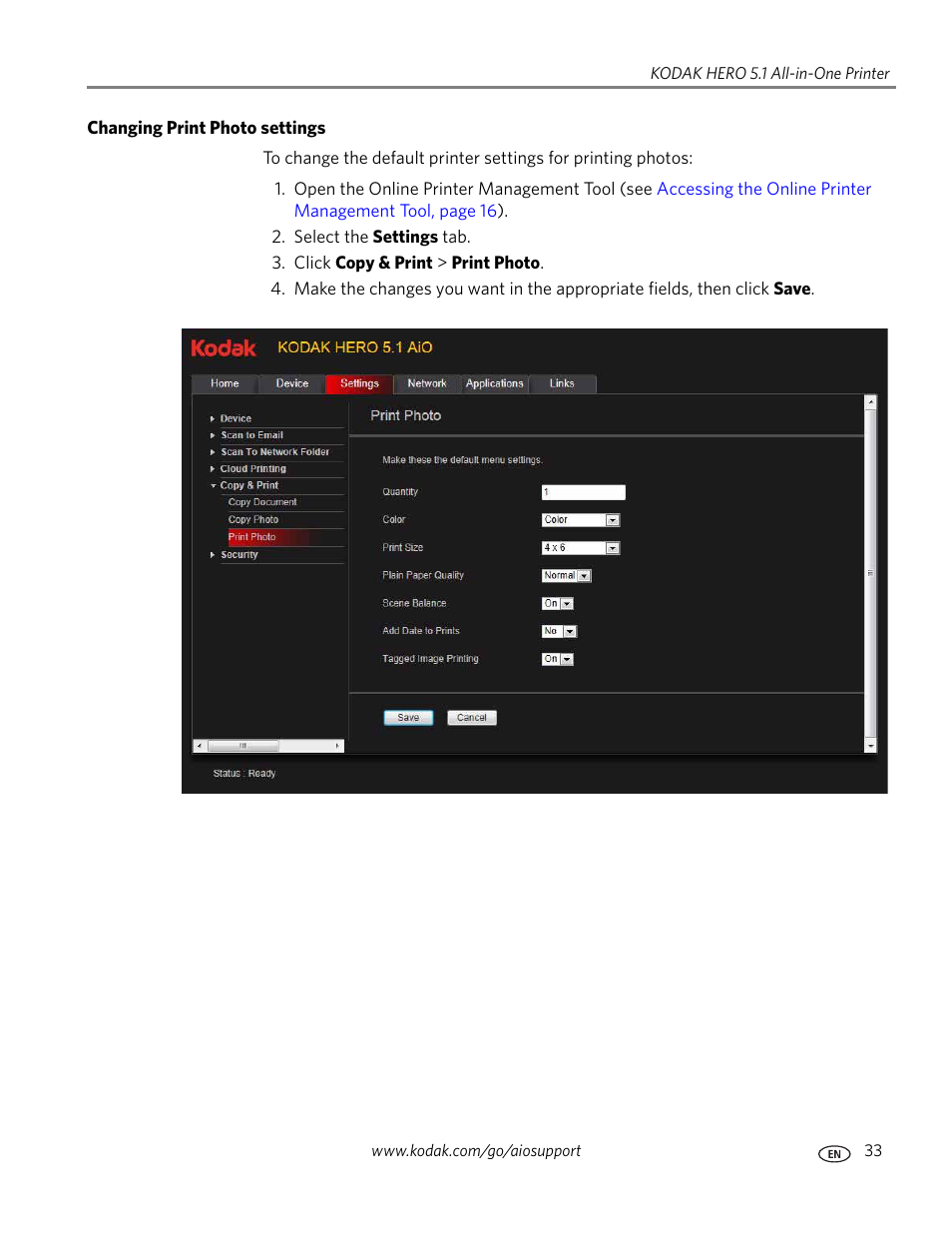 Changing print photo settings | Kodak 5.1 User Manual | Page 39 / 118