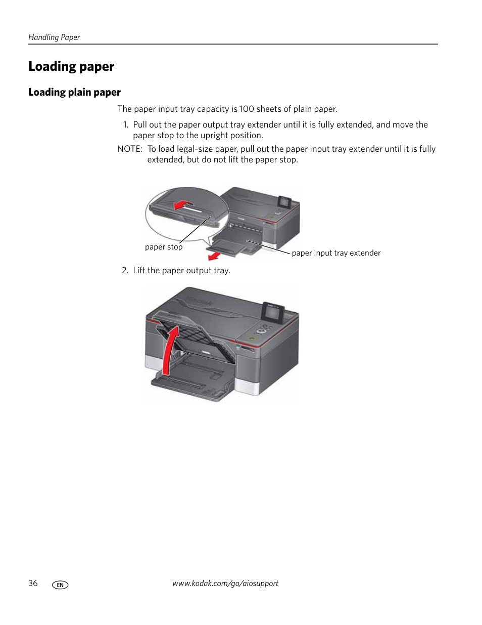 Loading paper, Loading plain paper | Kodak 5.1 User Manual | Page 42 / 118