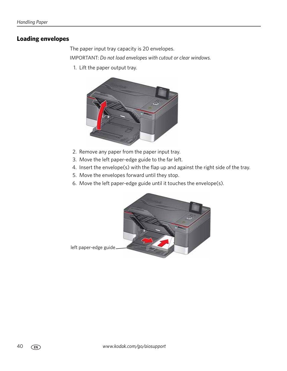 Loading envelopes | Kodak 5.1 User Manual | Page 46 / 118