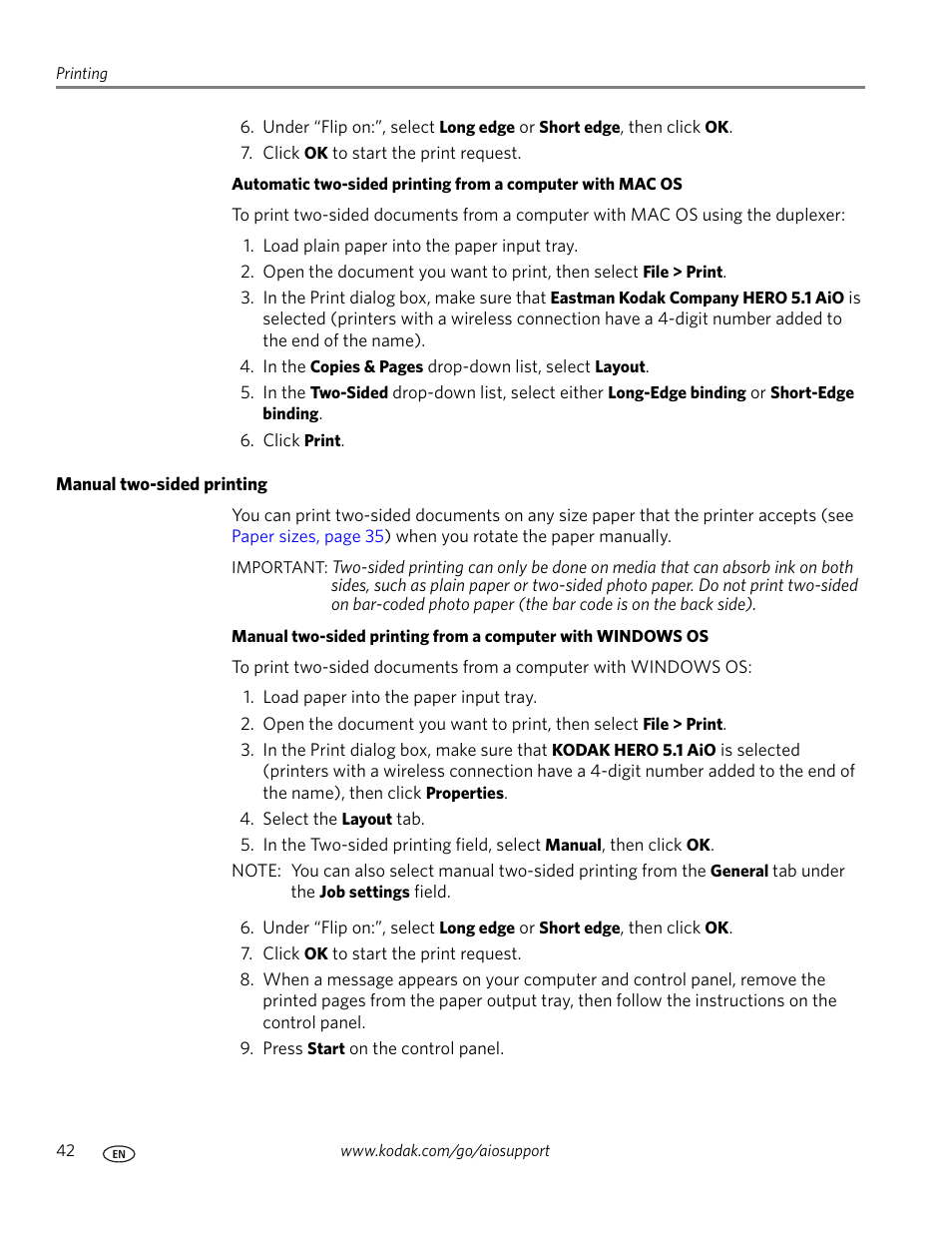 Manual two-sided printing | Kodak 5.1 User Manual | Page 48 / 118