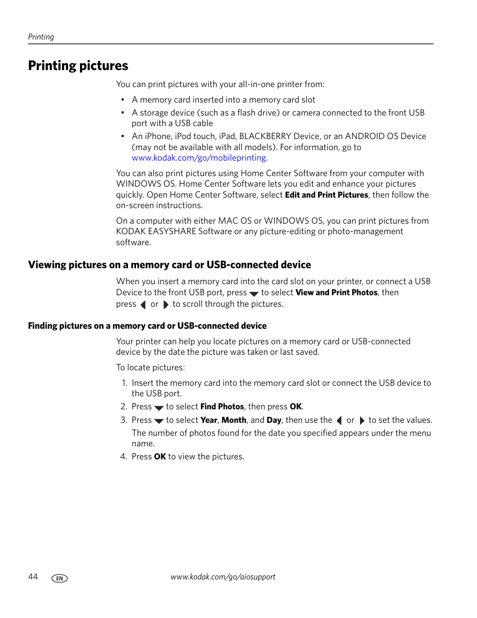 Printing pictures | Kodak 5.1 User Manual | Page 50 / 118