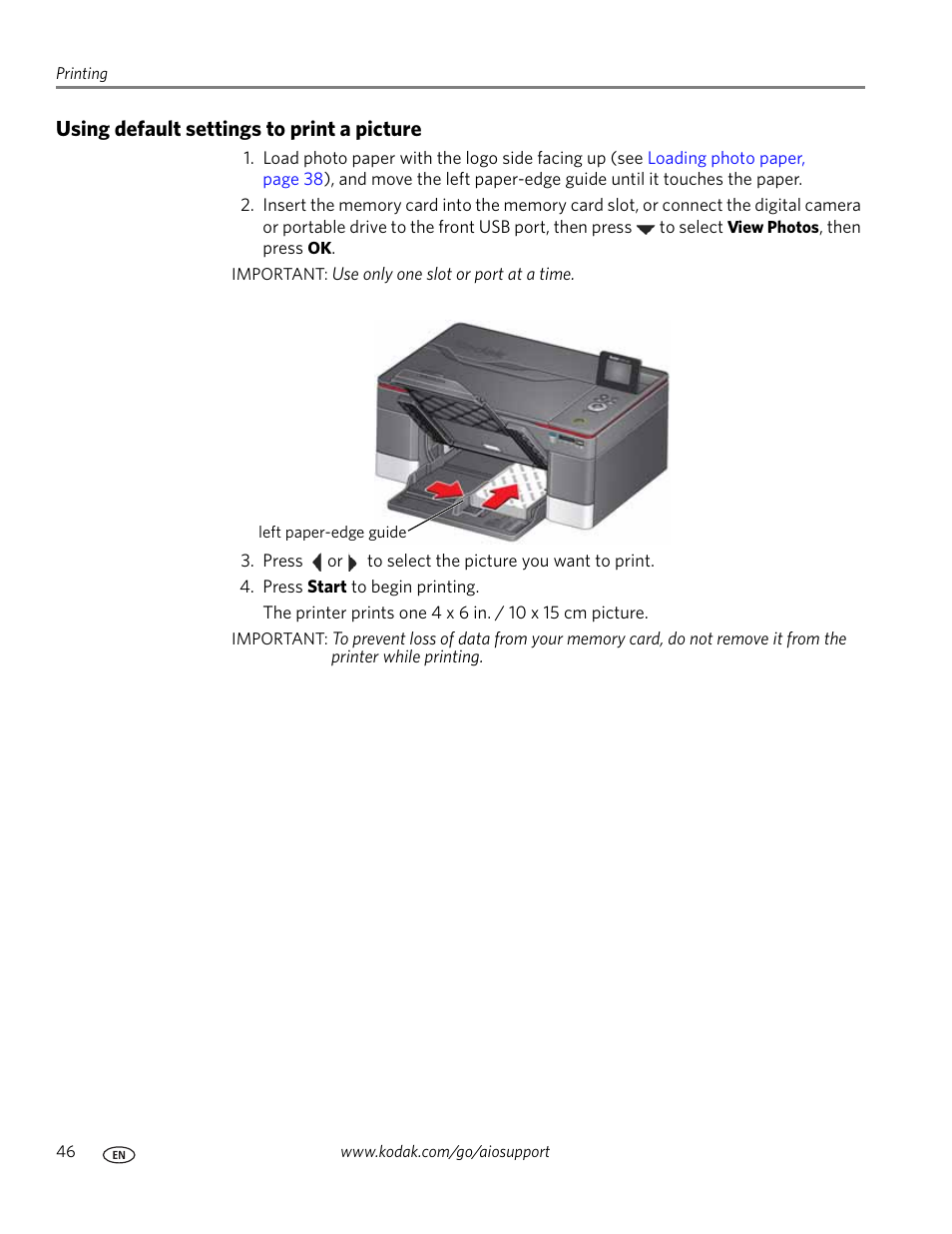 Using default settings to print a picture | Kodak 5.1 User Manual | Page 52 / 118