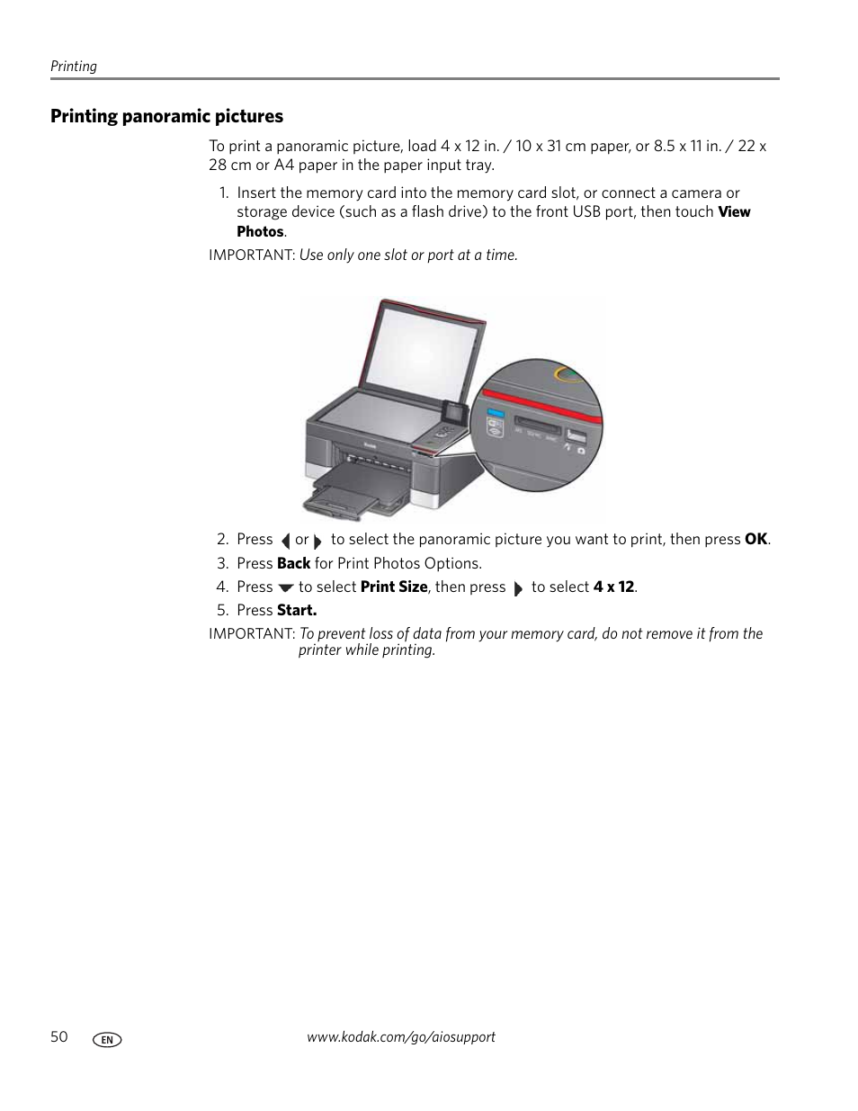 Printing panoramic pictures | Kodak 5.1 User Manual | Page 56 / 118