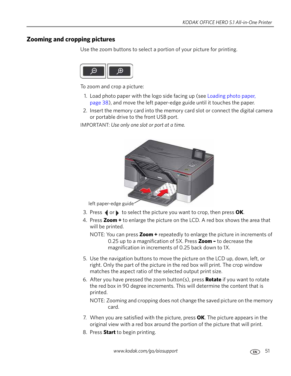 Zooming and cropping pictures | Kodak 5.1 User Manual | Page 57 / 118