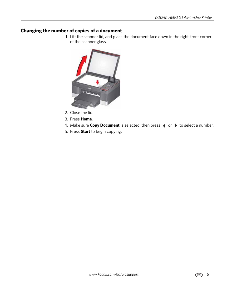 Changing the number of copies of a document | Kodak 5.1 User Manual | Page 67 / 118