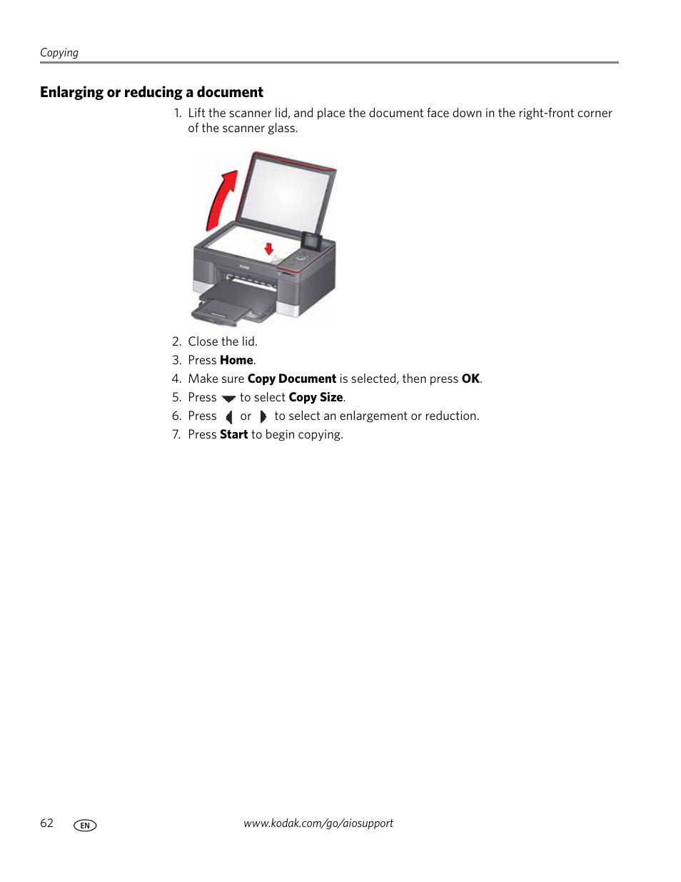 Enlarging or reducing a document | Kodak 5.1 User Manual | Page 68 / 118