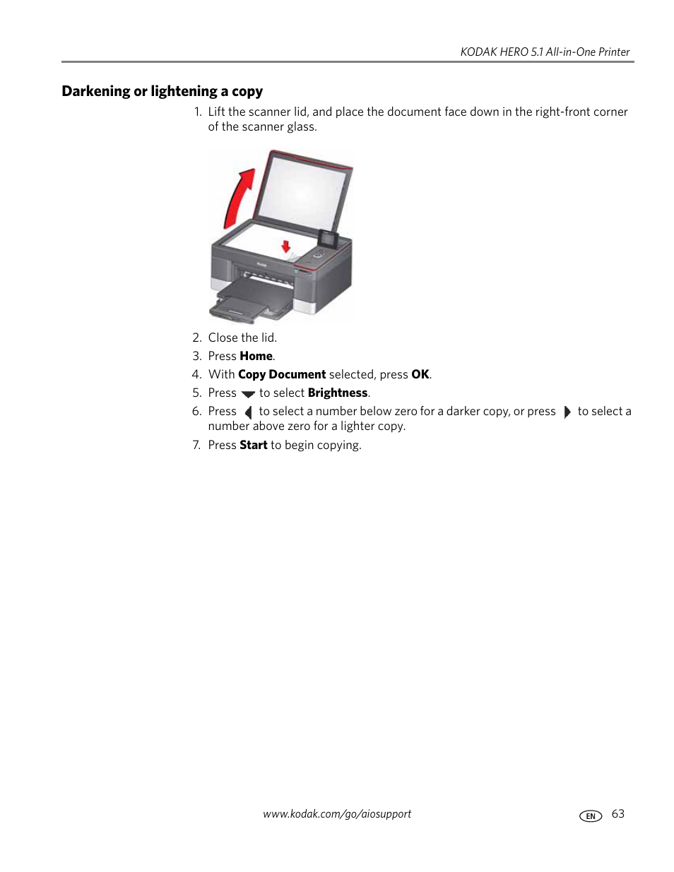 Darkening or lightening a copy | Kodak 5.1 User Manual | Page 69 / 118