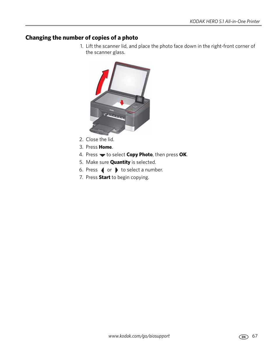 Changing the number of copies of a photo | Kodak 5.1 User Manual | Page 73 / 118