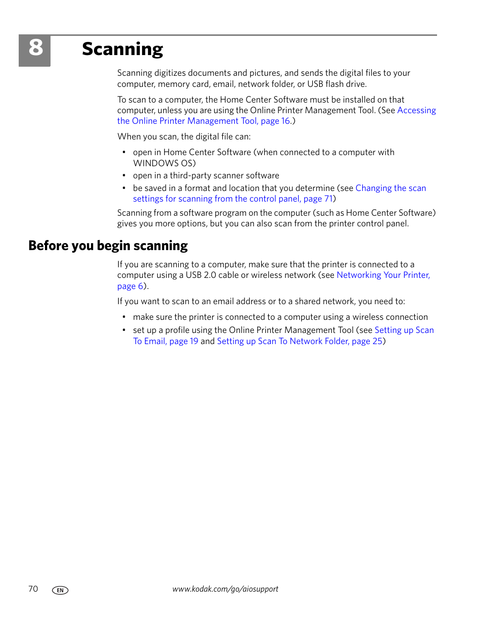 Scanning, Before you begin scanning, 8 scanning | Kodak 5.1 User Manual | Page 76 / 118