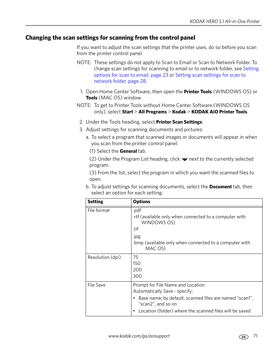 Changing the scan | Kodak 5.1 User Manual | Page 77 / 118