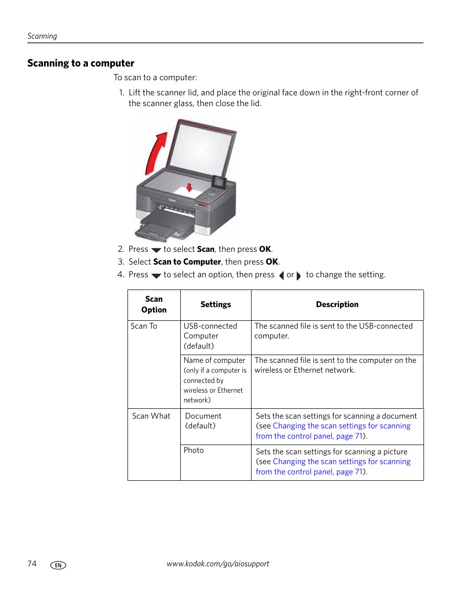 Scanning to a computer | Kodak 5.1 User Manual | Page 80 / 118