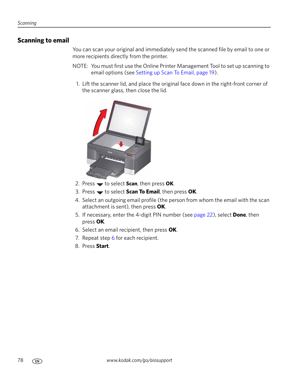 Scanning to email | Kodak 5.1 User Manual | Page 84 / 118